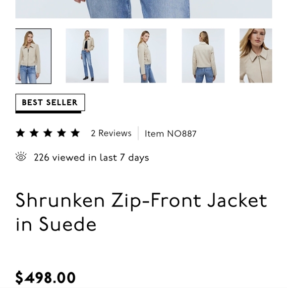 Madewell Shrunken Zip-Front Jacket in Suede Light Sand Size 4 NWOT Madewell - Picture 10 of 10